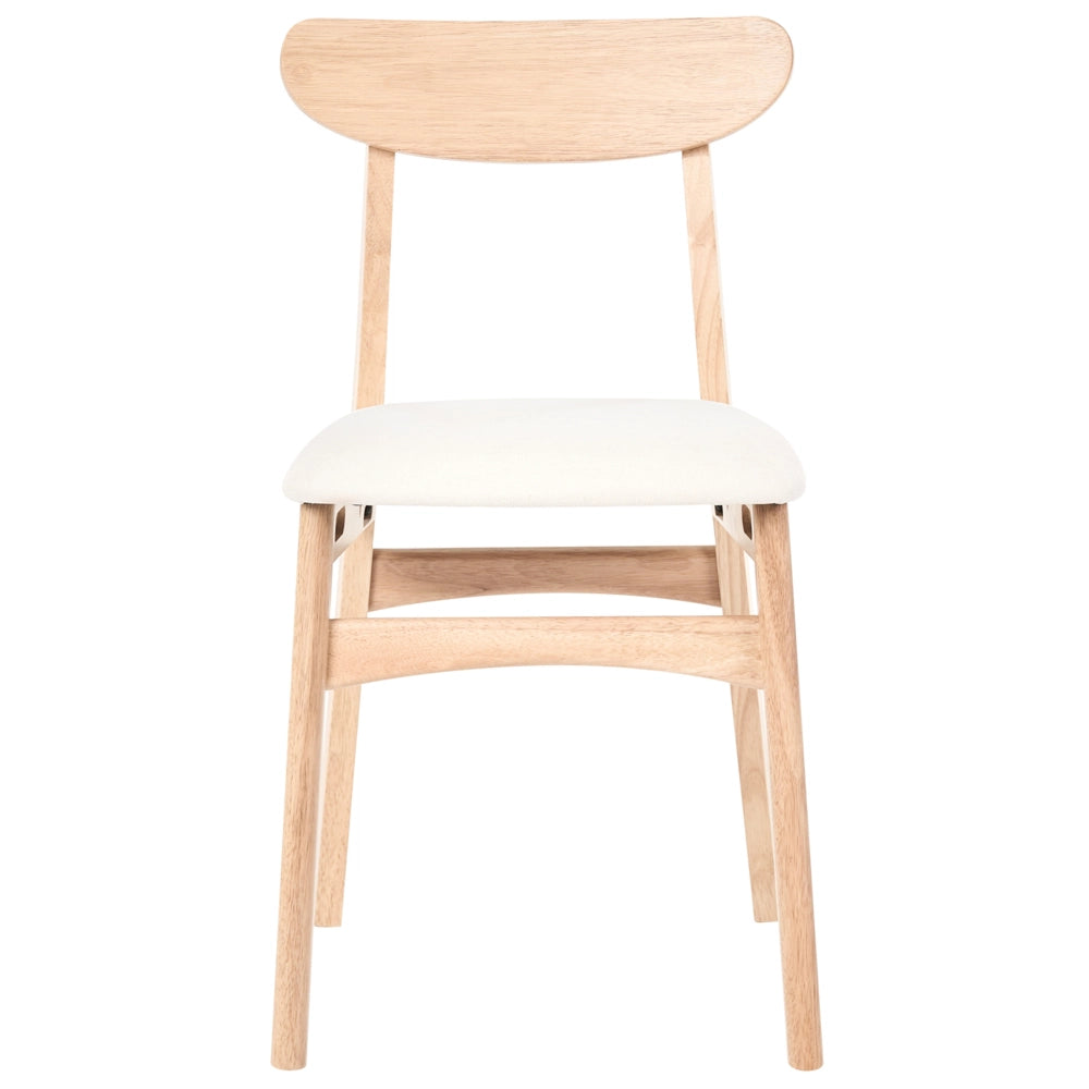 Set di 2 sedie da pranzo in legno di gomma marrone chiaro e beige chiaro, con seduta in tessuto e design retrò senza braccioli