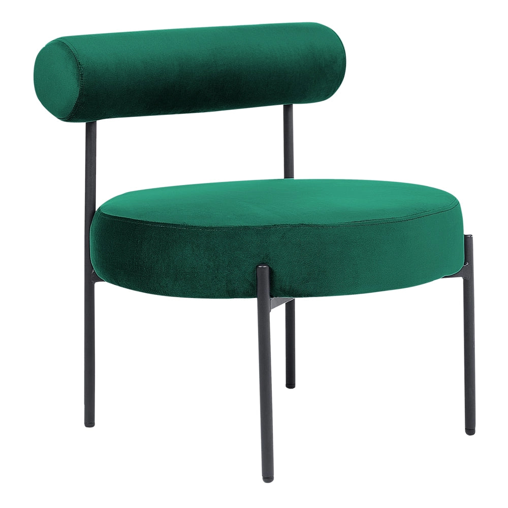 Sedia senza braccioli Rivestimento in velluto verde Smeraldo Seduta rotonda Design vintage Struttura in metallo nero