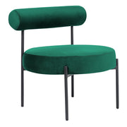Sedia senza braccioli Rivestimento in velluto verde Smeraldo Seduta rotonda Design vintage Struttura in metallo nero