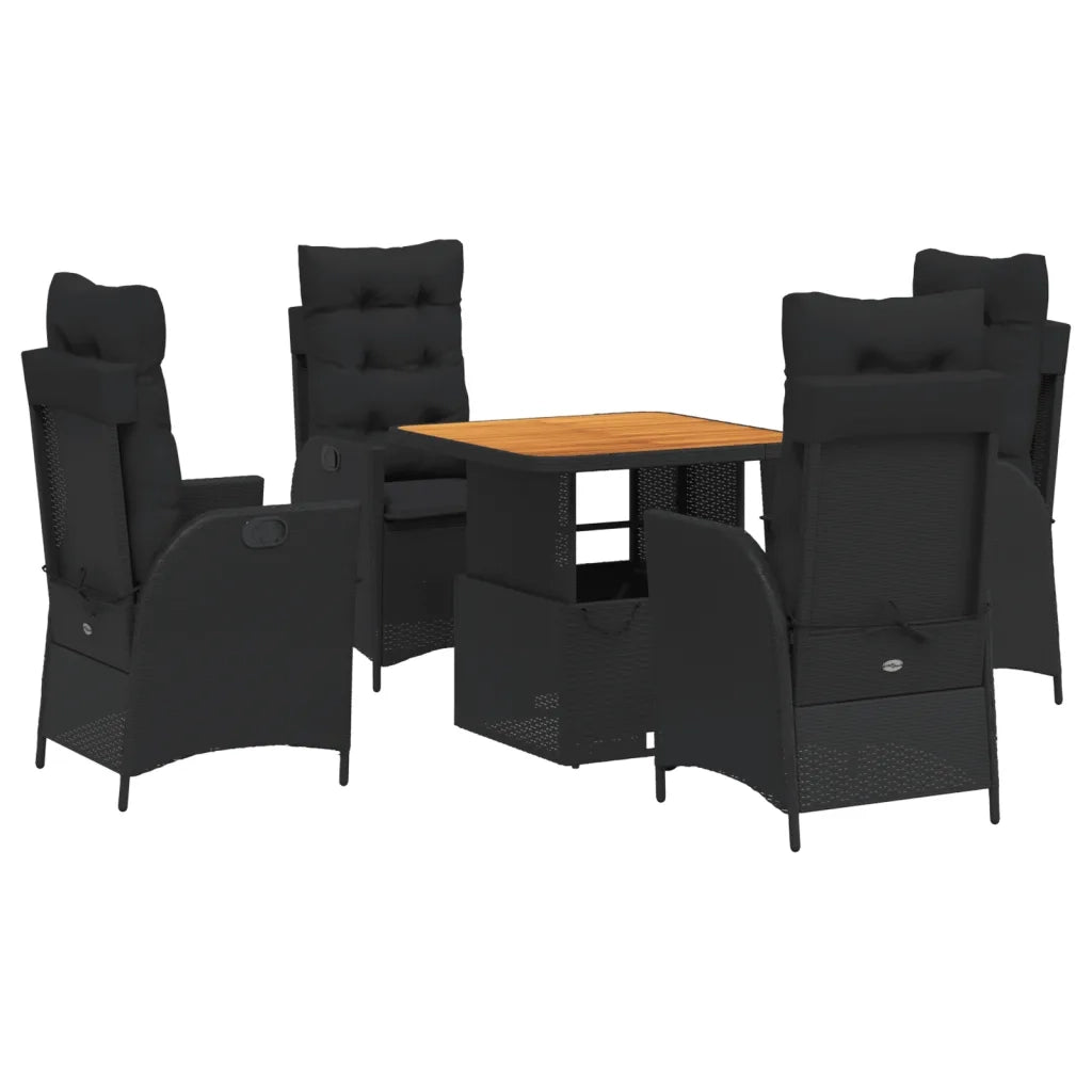 vidaXL Set da Pranzo da Giardino 5 pz Nero con Cuscini in Polyrattan