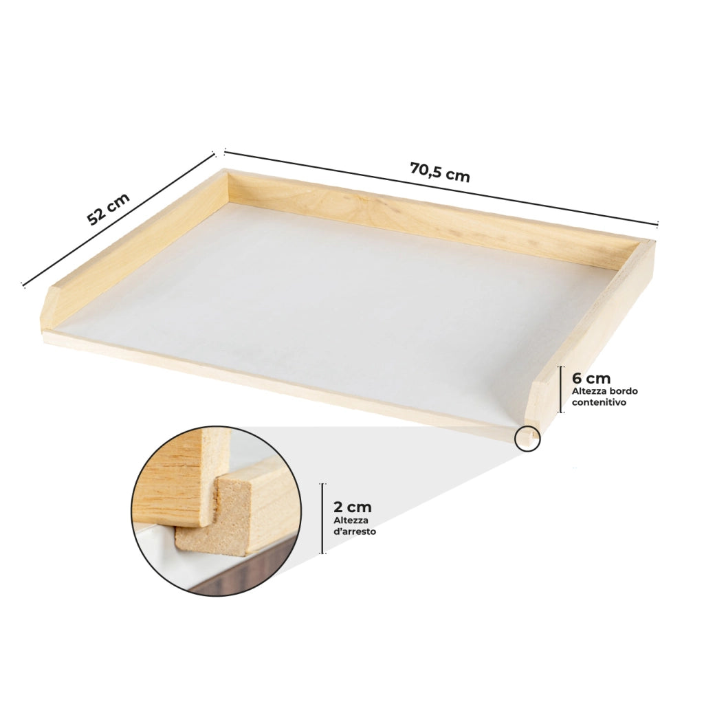 Asse per Pasta in Legno di Faggio Essiccato Made in Italy 70,5x52 Spianatoia Per Impastare con Bordi Contenitivi e Fermo Piano Di Lavoro Impastatrice Impasto In Casa