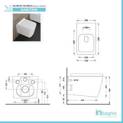 WC sospeso Rimless serie Malaga bianco lucido in ceramica