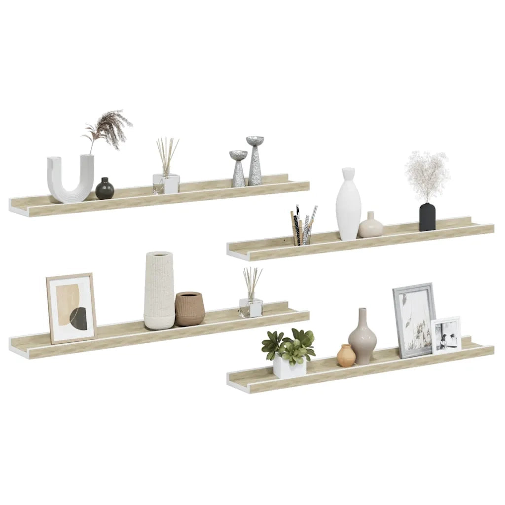 Mensole da Parete 4 pz Bianco e Rovere Sonoma 80x9x3 cm 326696