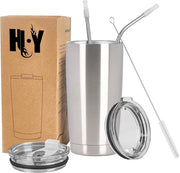 Tazza da viaggio 20oz (550ml) con doppio strato di isolamento a vuoto - cappuccino in acciaio inossidabile con coperchio - 2 manici - spazzola di pulizia inclusa - BPA libero - Argento