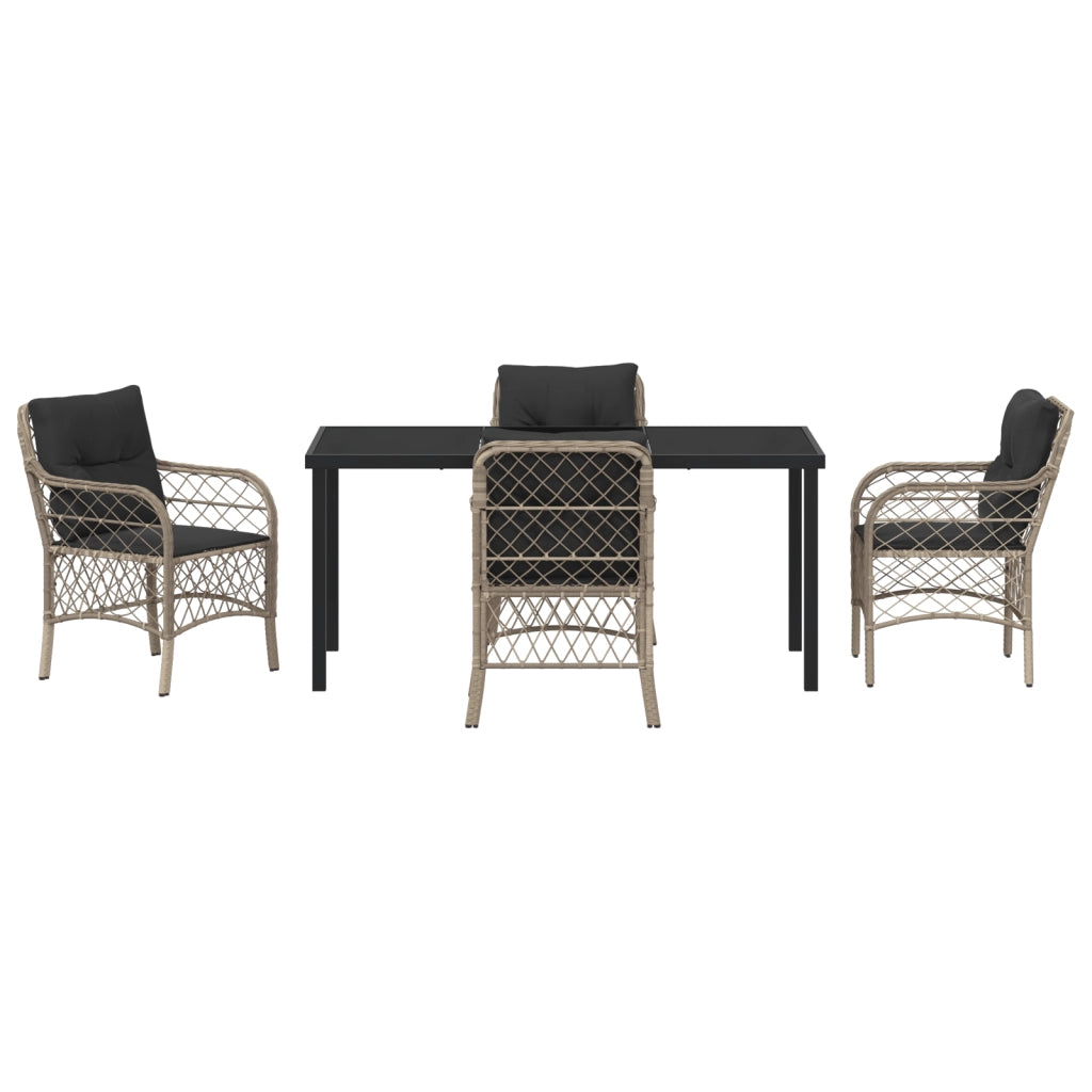 Set da pranzo da giardino 5 pezzi con cuscini grigio chiaro rattan poliestere