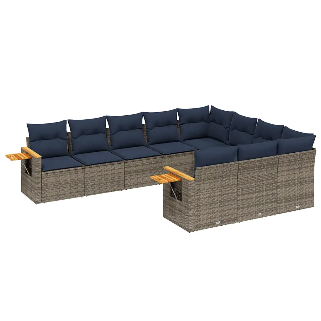 Set Divani da Giardino 10 pz con Cuscini Grigio in Polyrattan 3227181