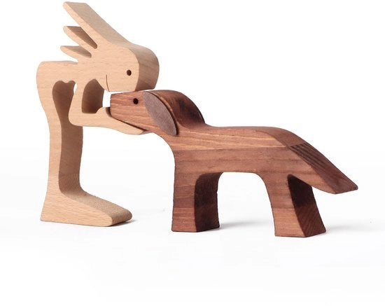 Scultura in legno di cane, regalo di ricordo per la perdita di un cane, regalo di ricordo per animali domestici, regali per amanti dei cani, figurine di cane, in legno, gotiche, decorazione per la casa (donna e cane)
