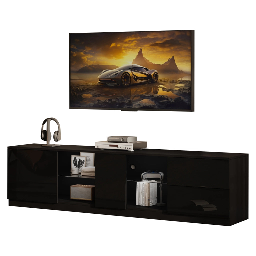Mobile TV con LED - Zephmum- 160x40x52 cm - Nero - Lucido, adatto per TV fino a 65"