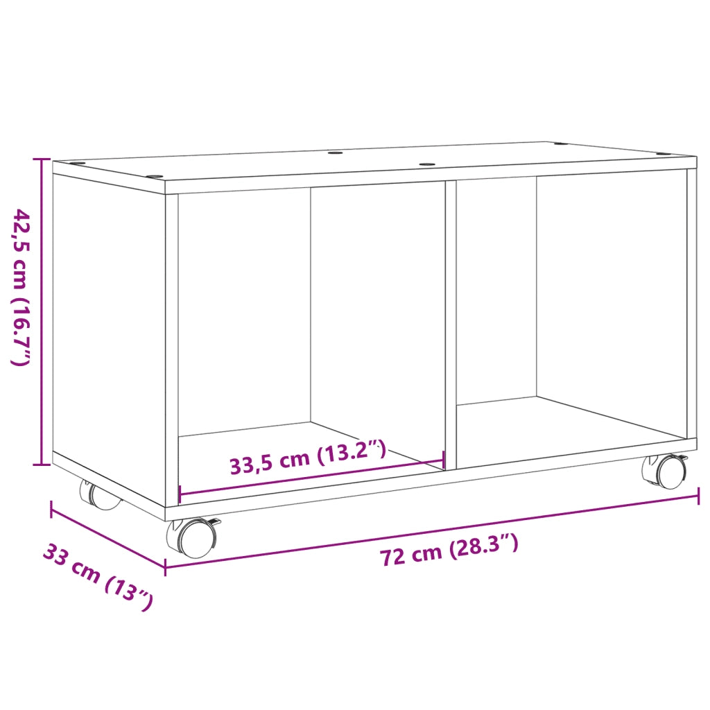 Mobiletto con Ruote Legno Antico 72x33x42,5 cm in Truciolato CFW5550022