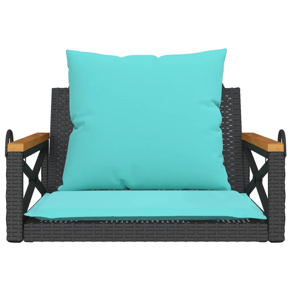 Panchina a Dondolo con Cuscini Nera 63x62x40 cm in Polyrattan 368178
