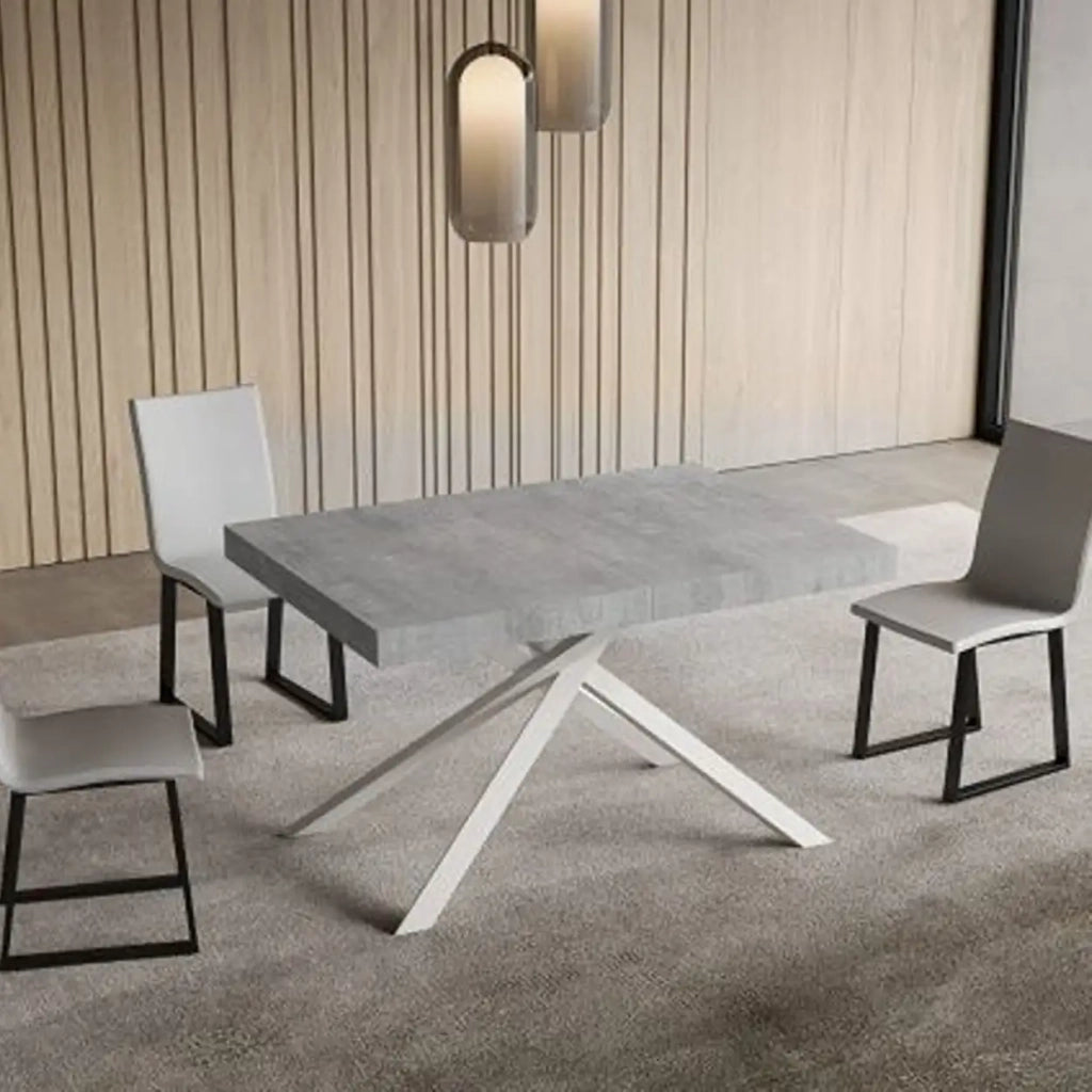 Tavolo allungabile 140/400x90 cm Niket colore cemento gambe bianche