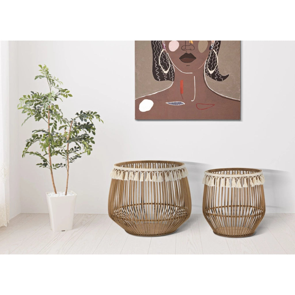 Cestoni Fuji in rattan naturale — coppia Ø 47x39,5 e Ø 34x36,5 cm