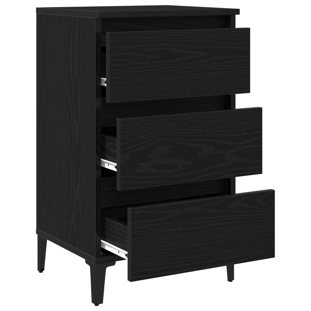 Comodino  con Gamba in Metallo Nero Rovere 40x35x69 cm