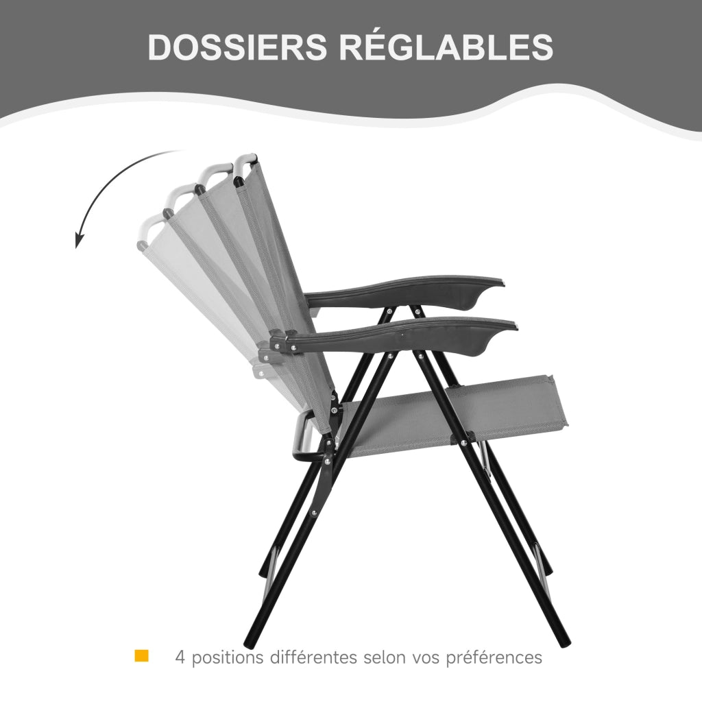Set Giardino 3 Pezzi ¨C zephmum ¨C 2 Sedie Pieghevoli Grigie con Tavolo Rotondo Vetro