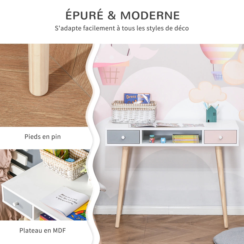 Scrivania per bambini stile scandinavo con cassetto e ripiano ¨C zephmum ¨C MDF e pino 100x48x76.5 cm