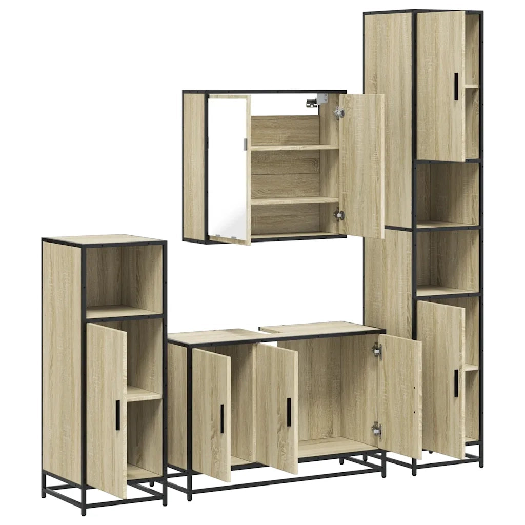 Set Mobili da Bagno 4 pz Rovere Sonoma in Legno Multistrato