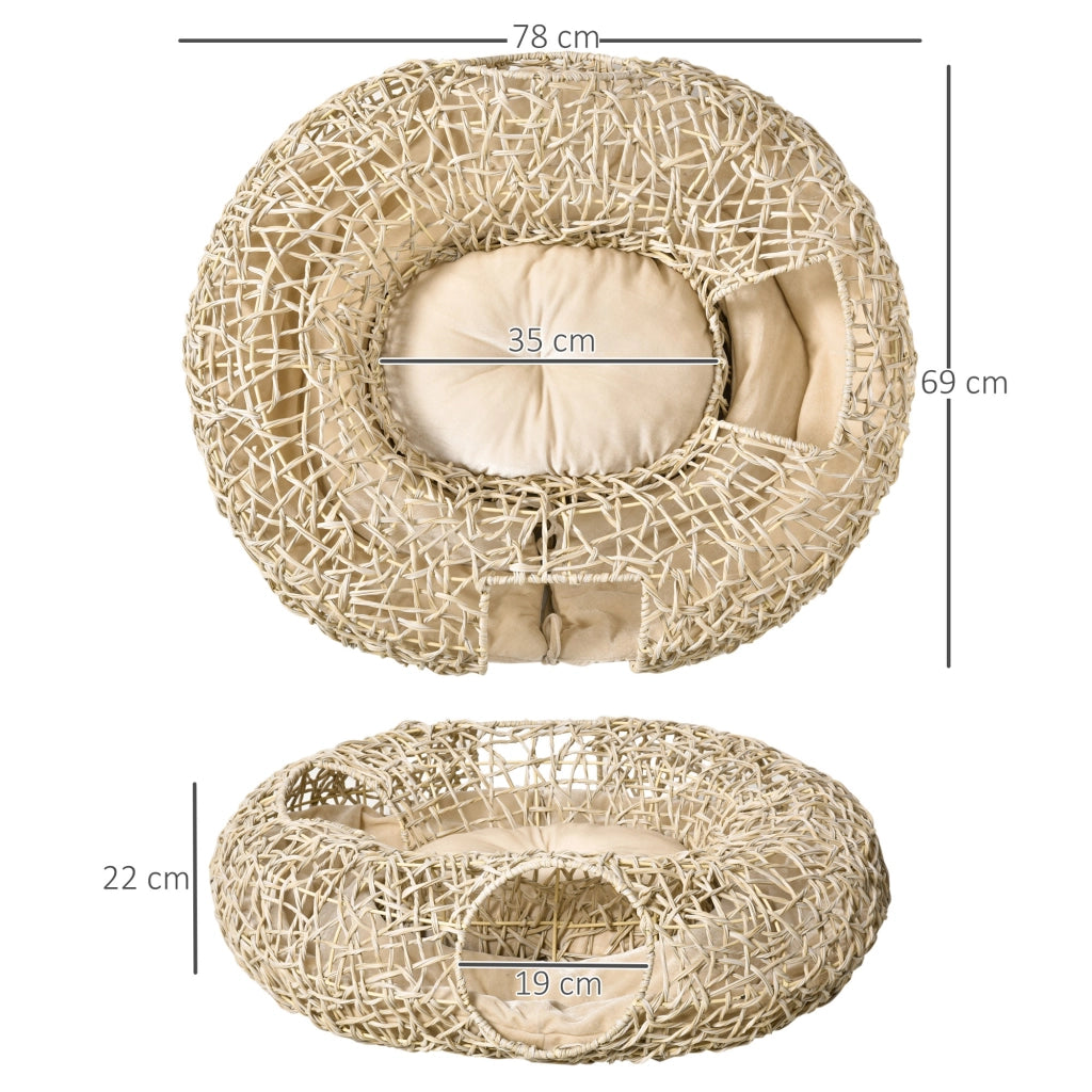 Letto per Gatti ¨C zephmum ¨C 78x69x22 cm Legno Naturale con Cuscino
