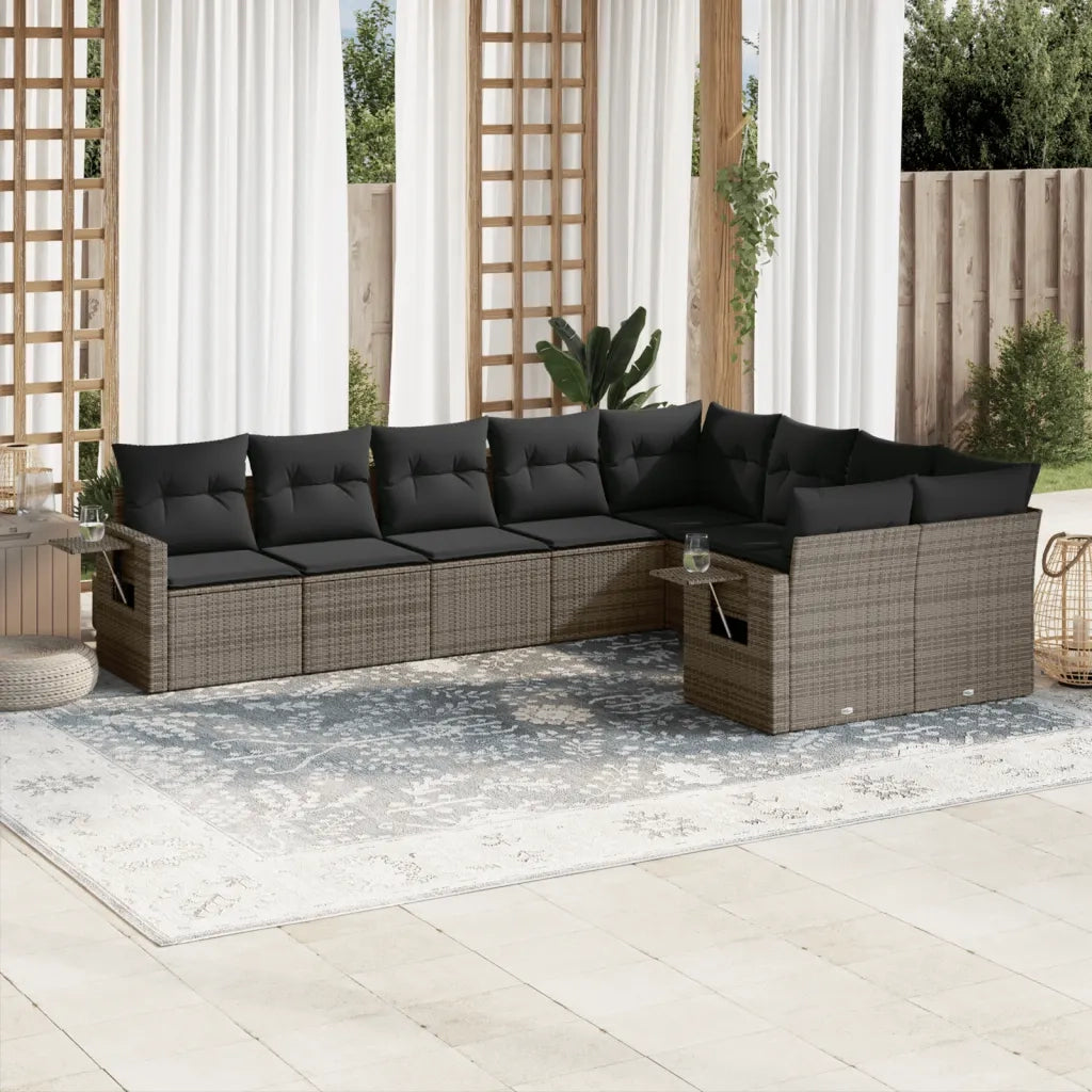 Set Divano da Giardino 9 pz con Cuscini Grigio in Polyrattan 3220639