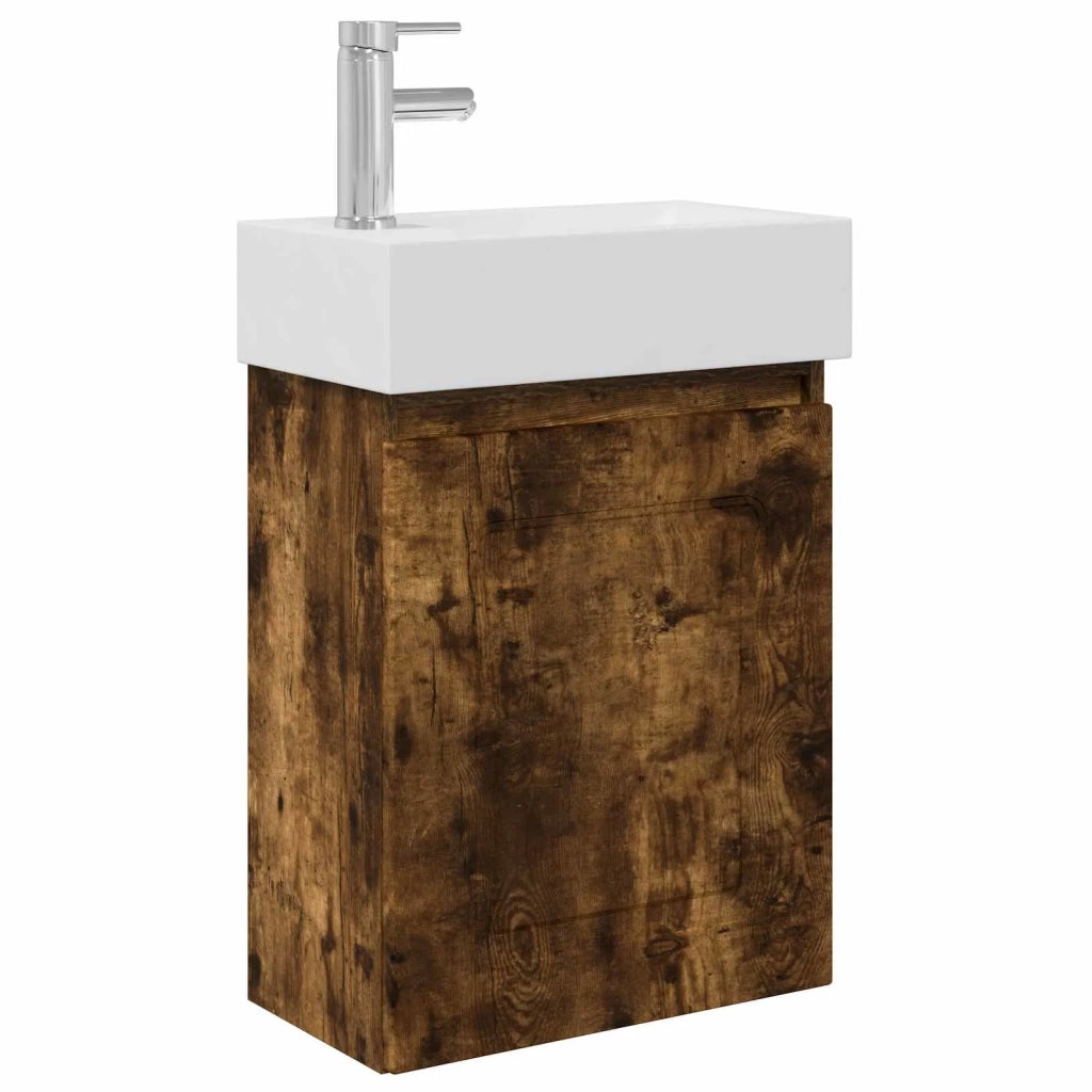 Mobile bagno con rubinetto Rovere Fumo 45,5 x 22,5 x 84 cm 889466