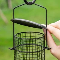 Mangiatoia per Uccelli a 4 Ganci con Vassoi e 3 Alimentatori diversi in Acciaio 54.5x54.5x208cm Nera