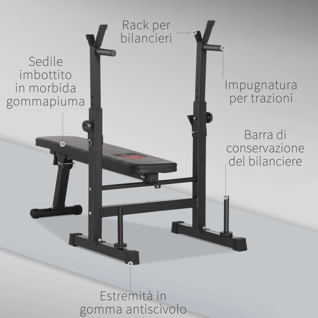 EasyComfort Panca Pesi Pieghevole con 8 Altezze Regolabili e Supporto Bilanciere in Acciaio e PU, 140x73x98-122 cm, Nera