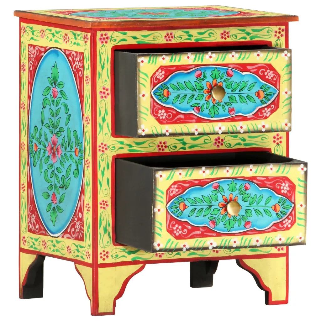 Comodino Dipinto a Mano 40x30x50 cm in Legno Massello di Mango cod mxl 30487