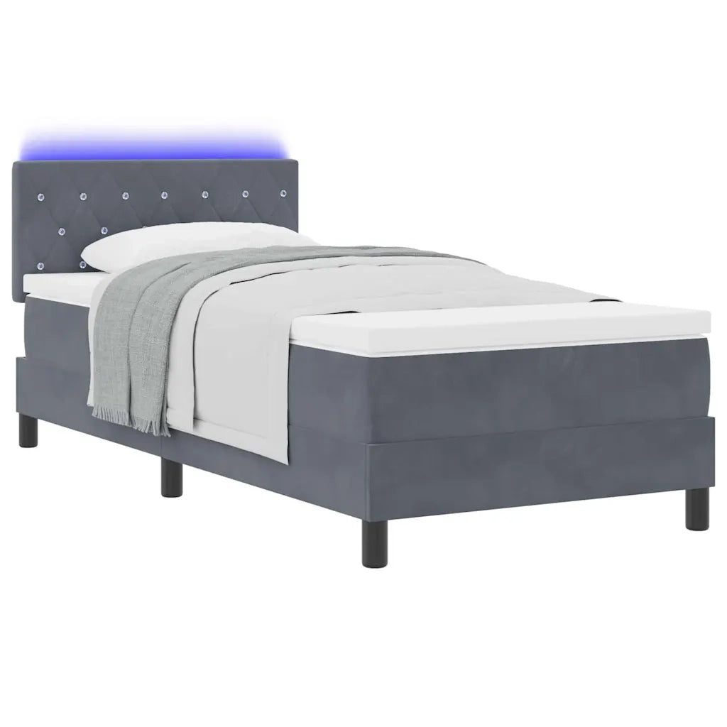 Letto a Sorgente LED con led Grigio scuro 90 x 190 cm Velluto