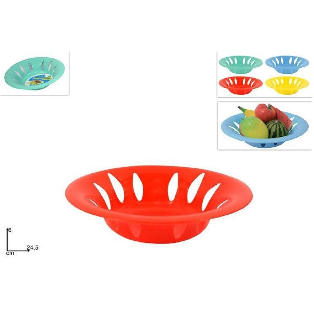 Trade Shop - Set 3pz Cestino Cesto Tondo Colorato Centrotavola Porta Frutta Cucina 24,5 X 6cm -