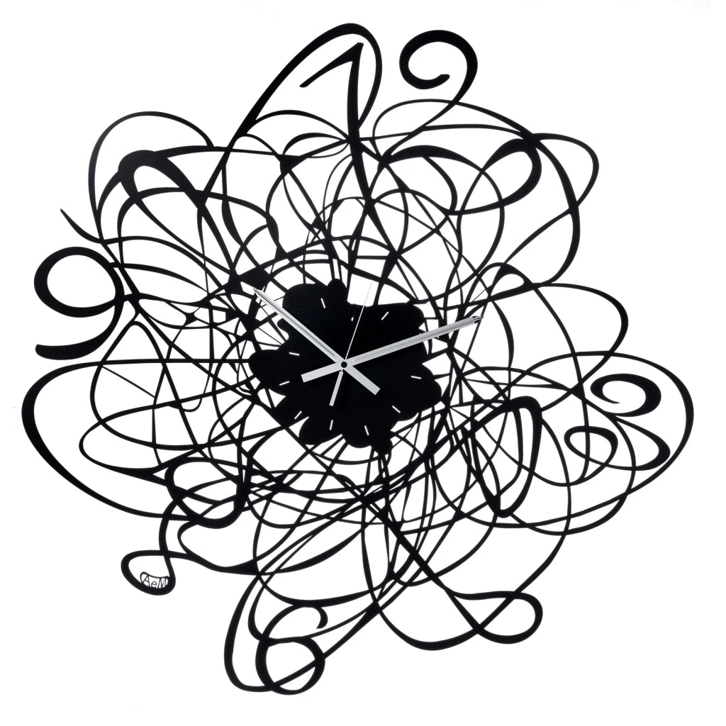 Orologio da parete Big Doodle Ø90 cm in ferro nero con numeri e cornice intrecciata Design moderno decorativo Lancette bianche Made in Italy