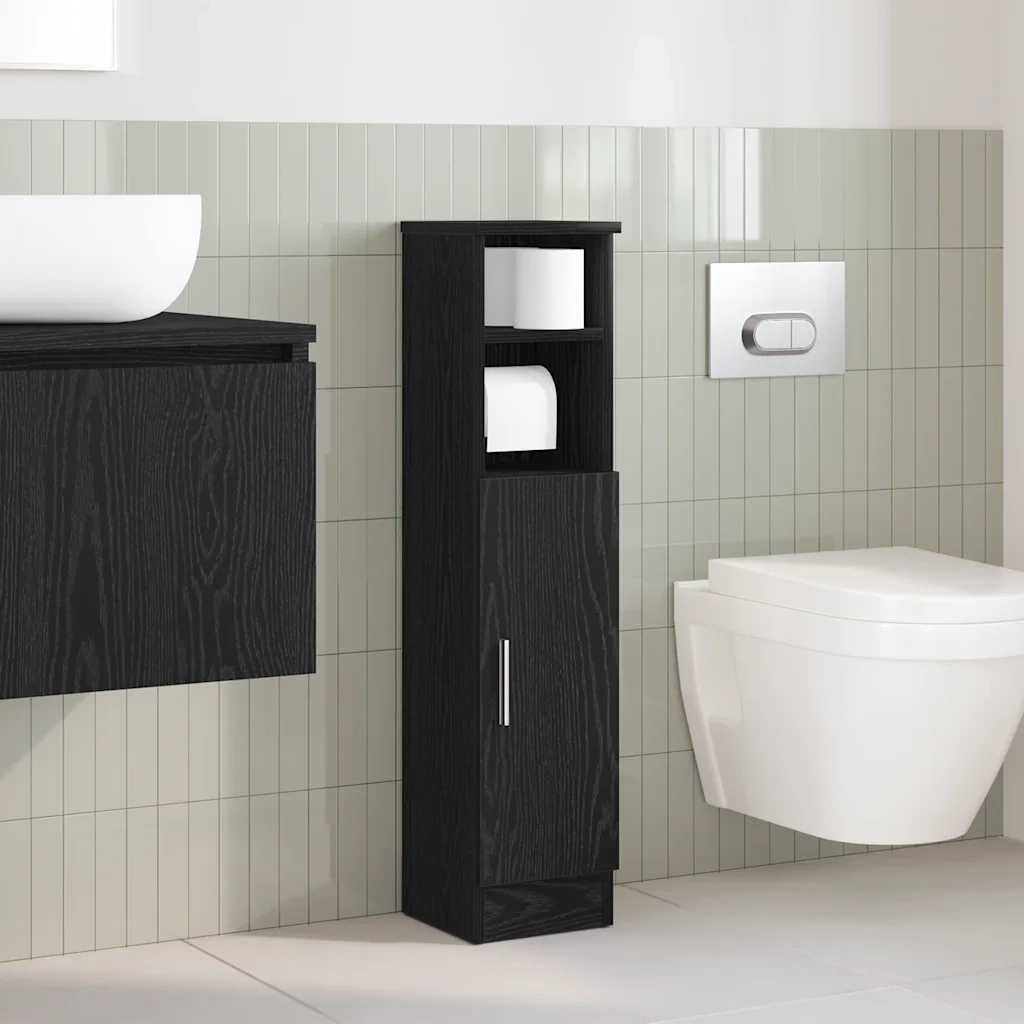 Mobile da Bagno | Armadio da bagno con Portarotolo Nero 20,5x22x90 cm