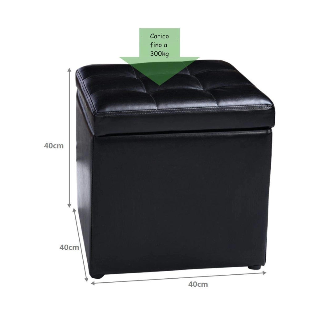 Sgabello con Vano Portaoggetti, Poggiapiedi in PU, capacità di Carico Fino a 300 kg, 40 x 40 x 40 cm (Nero)