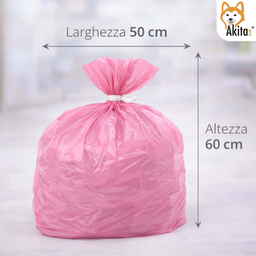 Akitaink 120 Sacchi Spazzatura 50x60 Rosa con Legacci