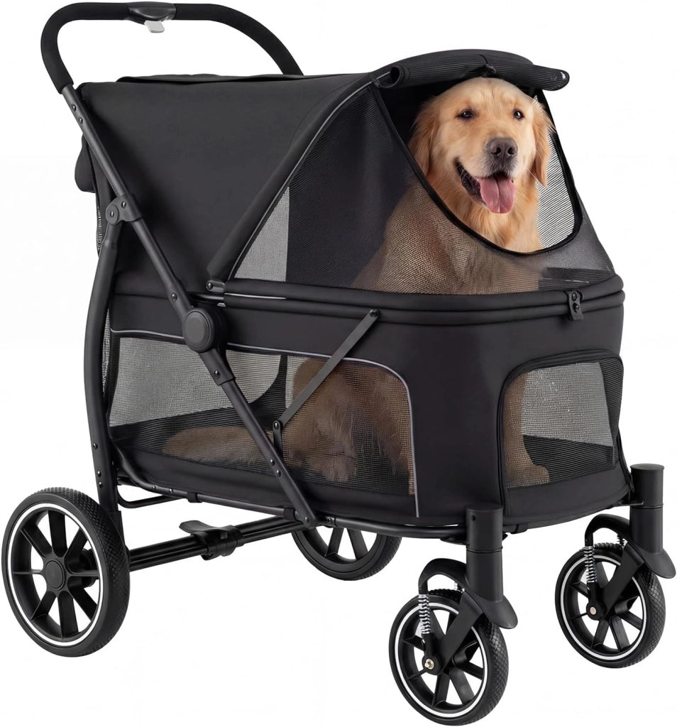 Passeggino Pieghevole per Cani, Carrozzina per Cani Fino a 40 kg con Entrata Bassa, Finestra Regolabile in Rete, Tasche Portaoggetti e Cintura di Sicurezza per Animali Tutte le Taglie (Grigio)