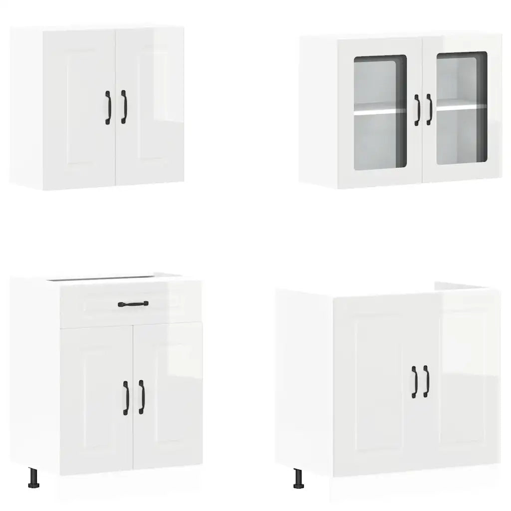 Set Mobili da Cucina 4 pz Kalmar Bianchi Lucido in Truciolato 3314853