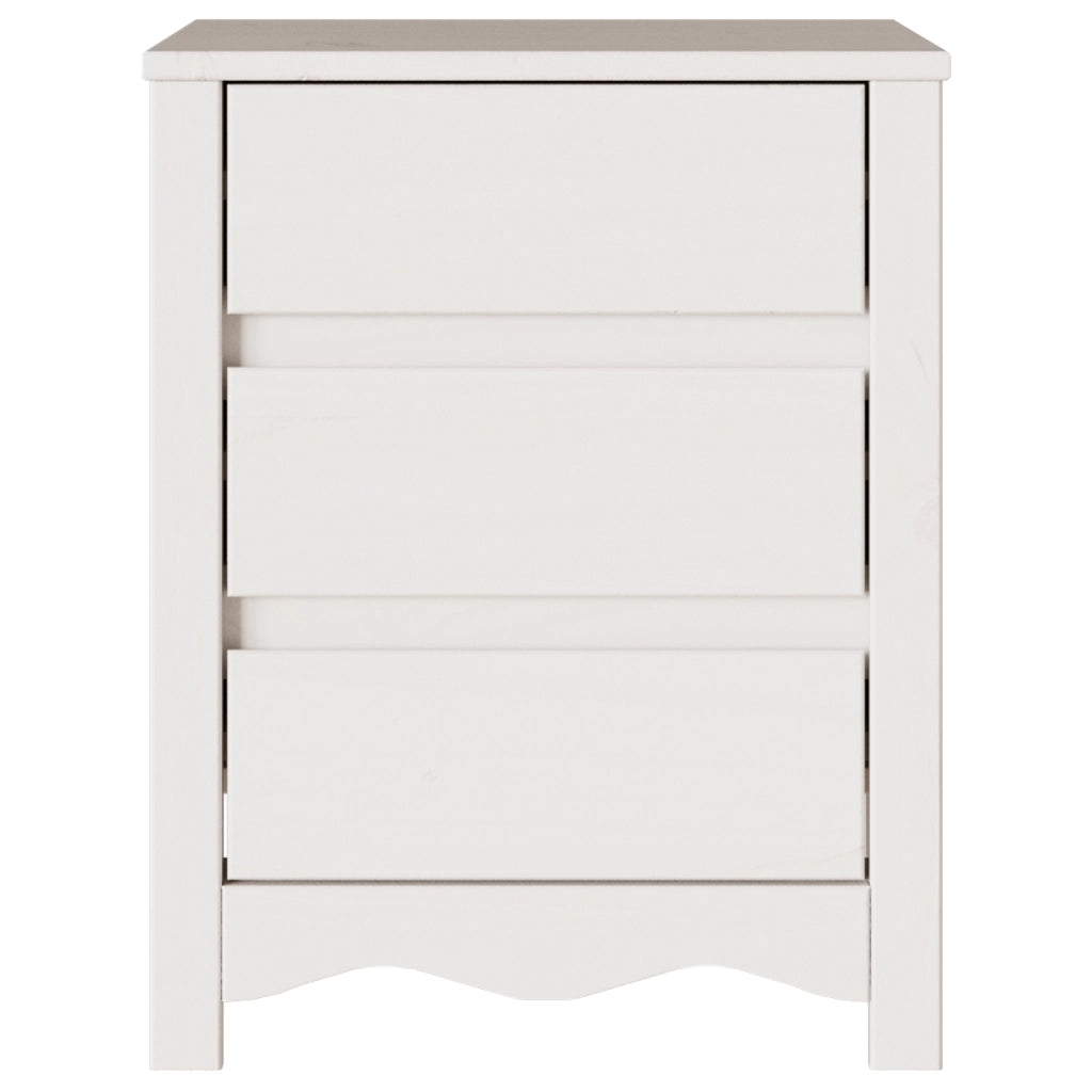 Comodino  "DRAMMEN" Bianco 45x35x56 cm in Legno solidale di Pino