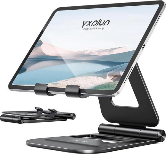 Supporto per Tablet Opaco Opvougbile in Alluminio - Compatibile con iPhone, iPad Pro/Air/Mini - Regolabile e Stabile - Supporto per Tablet Desktop - Accessori per Ufficio - Nero
