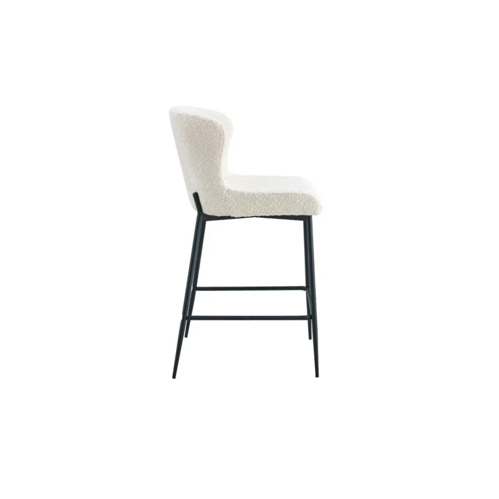 Sedia da bancone LISE - Tessuto bouclé colore bianco avorio - Piedi in metallo nero - Stile design/industriale