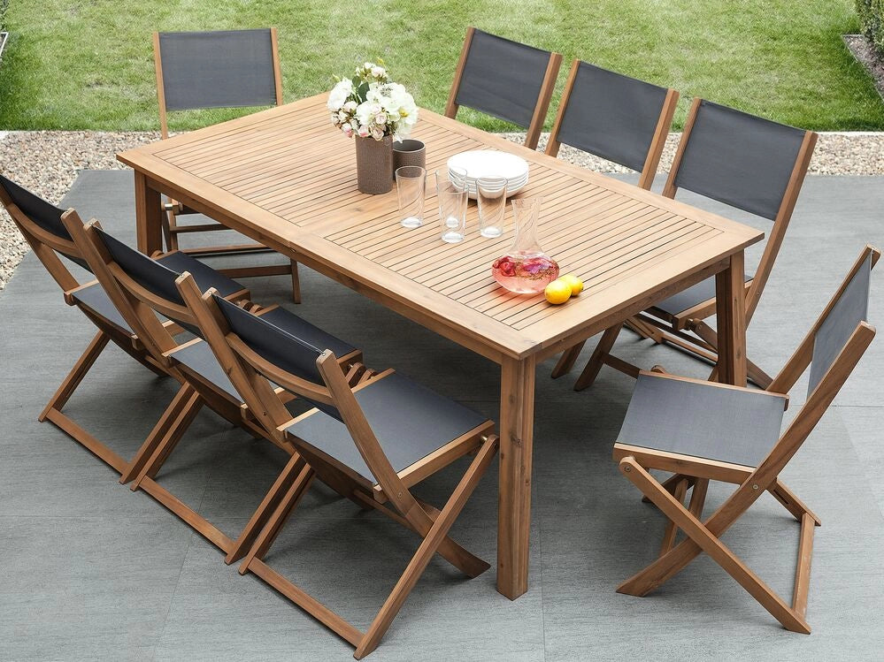 Set da pranzo da giardino Tavolo in marrone chiaro di acacia 8 sedie 9 pezzi