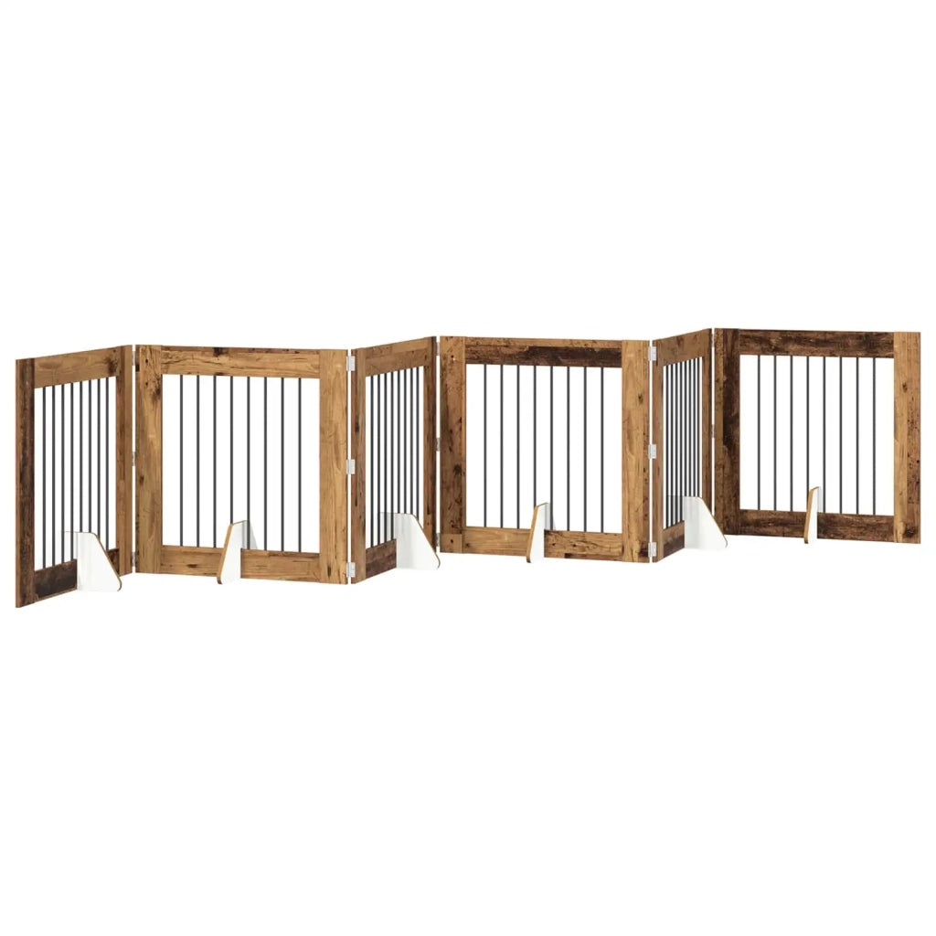 Cancello per cani con supporti 6 pz Legno antico 80 x 80 cm CFW1333131