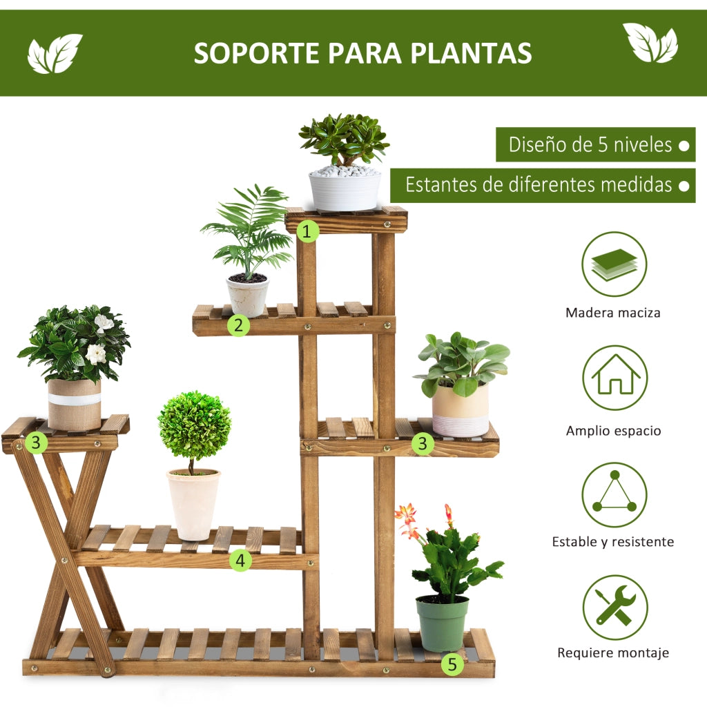 Scaffale per Piante con 5 Livelli in Legno ¨C Zephmum ¨C 98x28x95 cm Carbonizzato