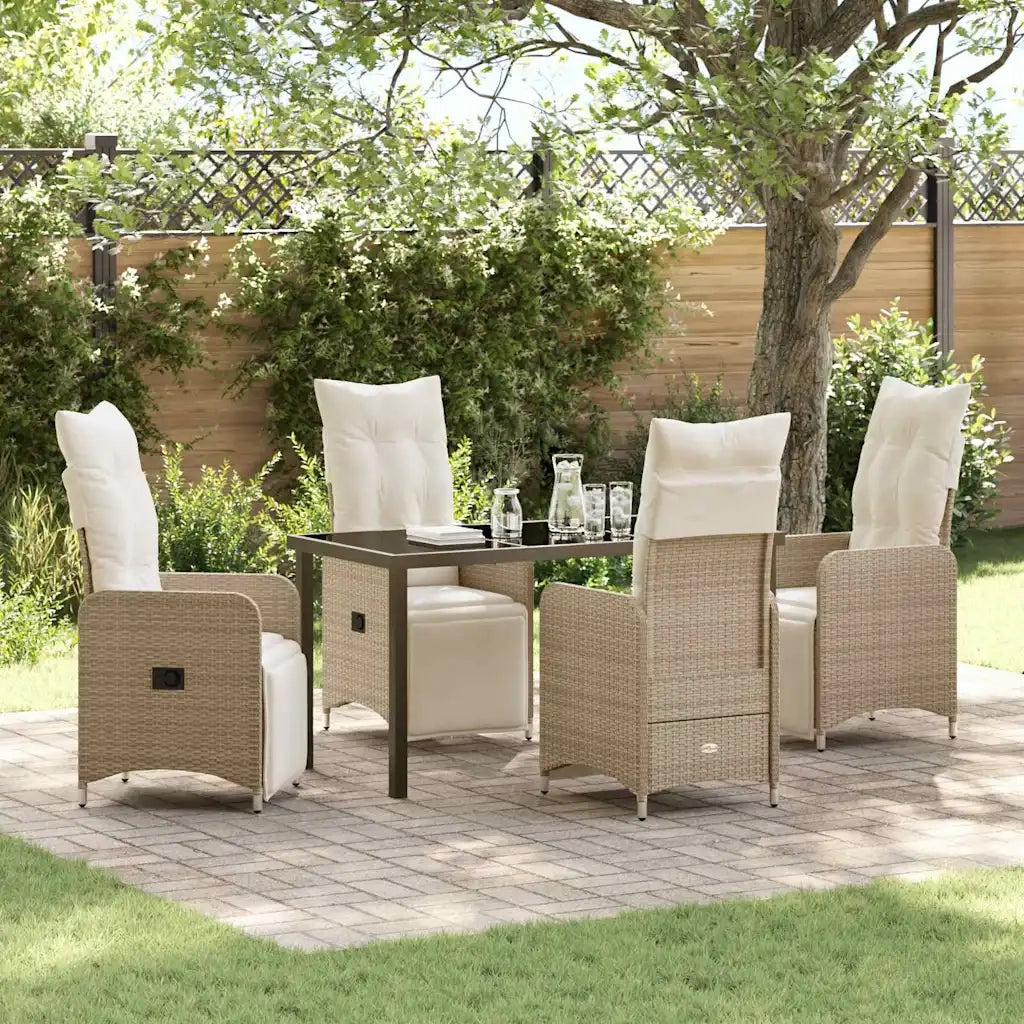 Set da Pranzo per Giardino con cuscino 5 pcs Beige polyrattan