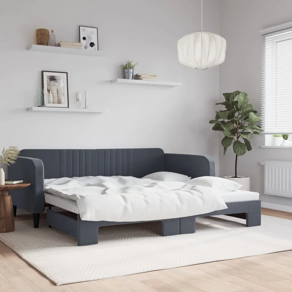 Divano Letto con Letto Estraibile-Sofa Letto-Daybed Grigio Scuro 100x200 Velluto 295347