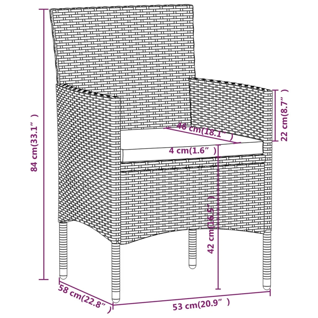 Set da Pranzo da Giardino 5 pz con Cuscini Grigio e Nero 3099289