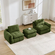 Divano modulare 2 posti con ottomano; seduta ergonomica e design trapuntato in chenille verde