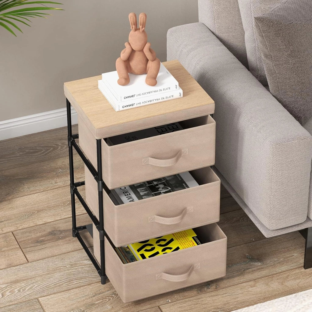 Cassettiera in Tessuto, Mobile con 3 Cassetti e Struttura Robusta in Metallo, Armadio per Camera da Letto, Soggiorno, Ingresso, 40 x 30 x 62 cm (Caffè)