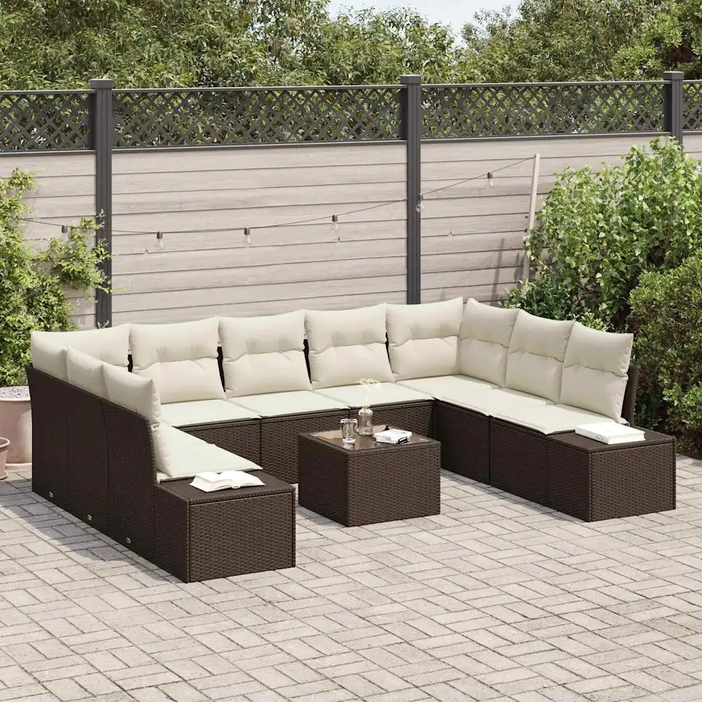 Set Divano da Giardino 9 pcs Marrone e Crema Polyrattan 3355897