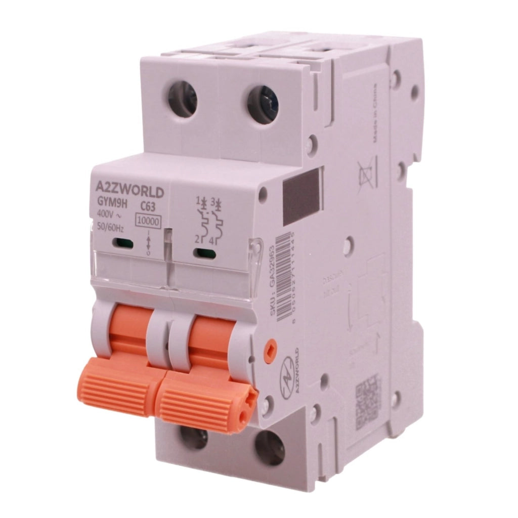 MCB Interruttore Magnetotermico Automatico Curva C 2P 2M 10000A AC 400V IP20 GYM9H, Accoppiabile Con Bobina di Sgancio GA01231 GA01232, Disponibili 25A 32A 40A 63A (C63A)