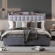 Letto matrimoniale 140x200 cm - Xylo - 4 cassetti, carica USB, grigio
