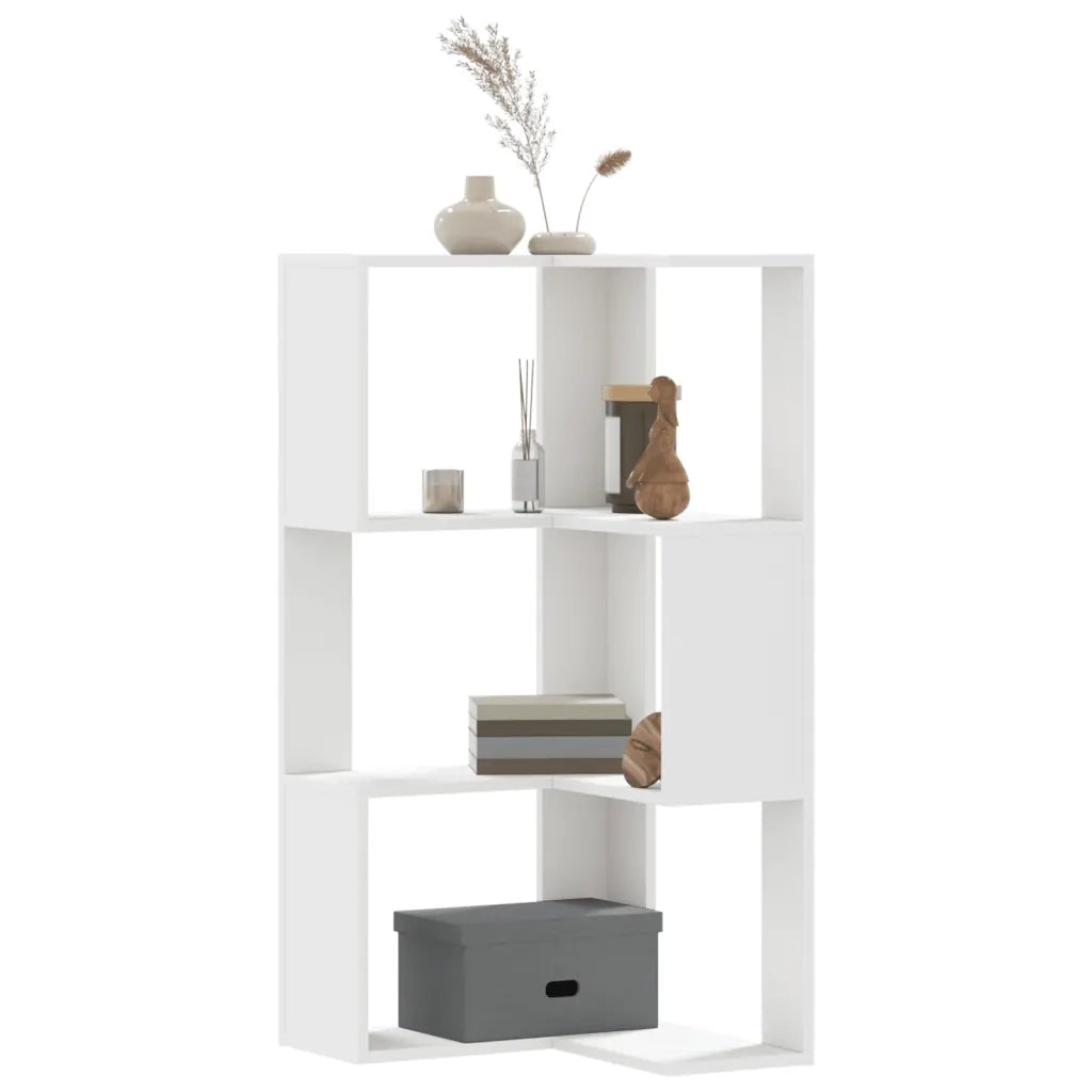 Libreria Angolare 3 Ripiani-Scaffale per Libri-Mobile di Stoccaggio Bianca 50x50x102cm Legno Multistrato