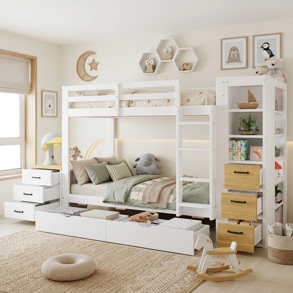 letto a castello in legno bianco naturale 102.5 x 239 cm